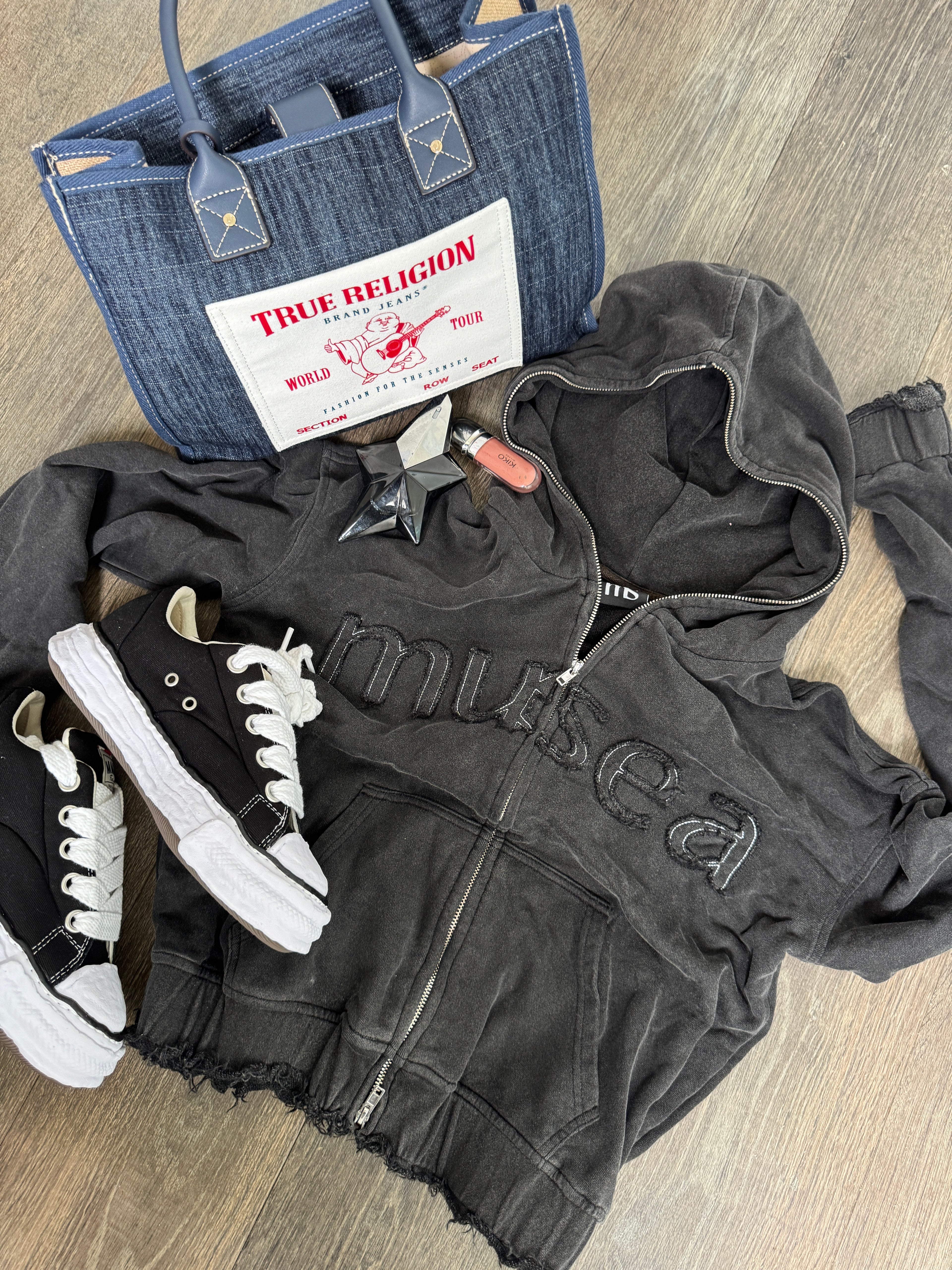 Muse Washed Zip-through Hoodie Distressed Cuffed Sleeves