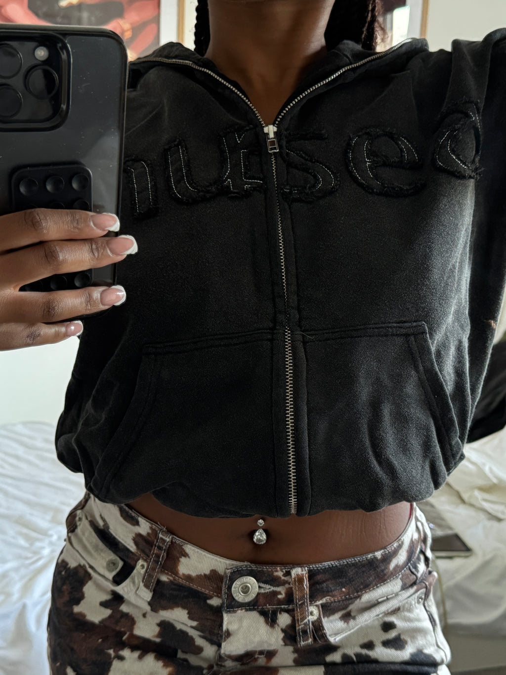 Muse Washed Zip-through Hoodie Distressed Cuffed Sleeves