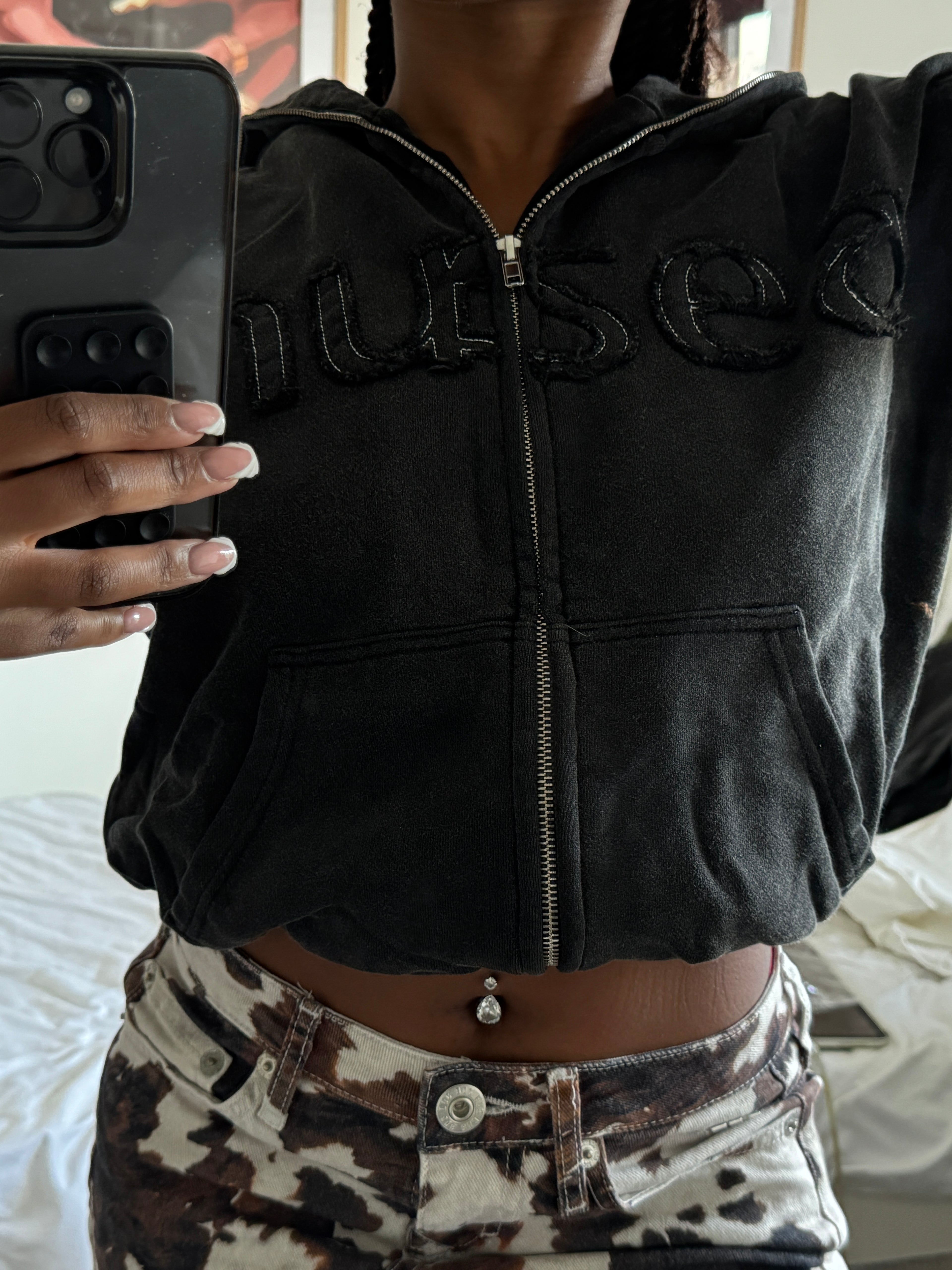 Muse Washed Zip-through Hoodie Distressed Cuffed Sleeves